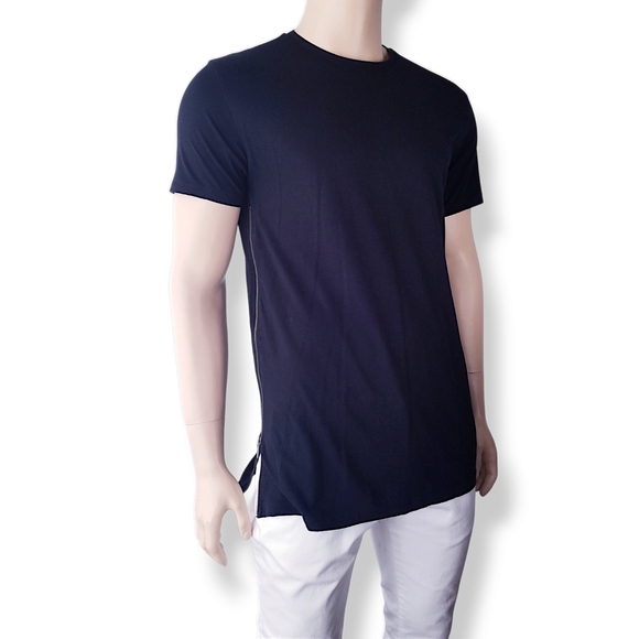 Topman Black Full Side Zipper Long Line T-Shirt - Picture 3 of 8